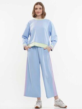 Color Block Long Sleeve & Pants 2-piece Set Scuba Blue NEW